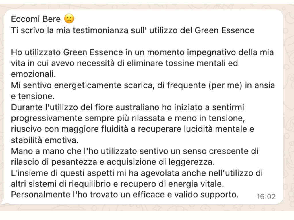 Recensione cliente soddisfatta della consulenza naturopatica e floriterapia con Berenice Scarabelli